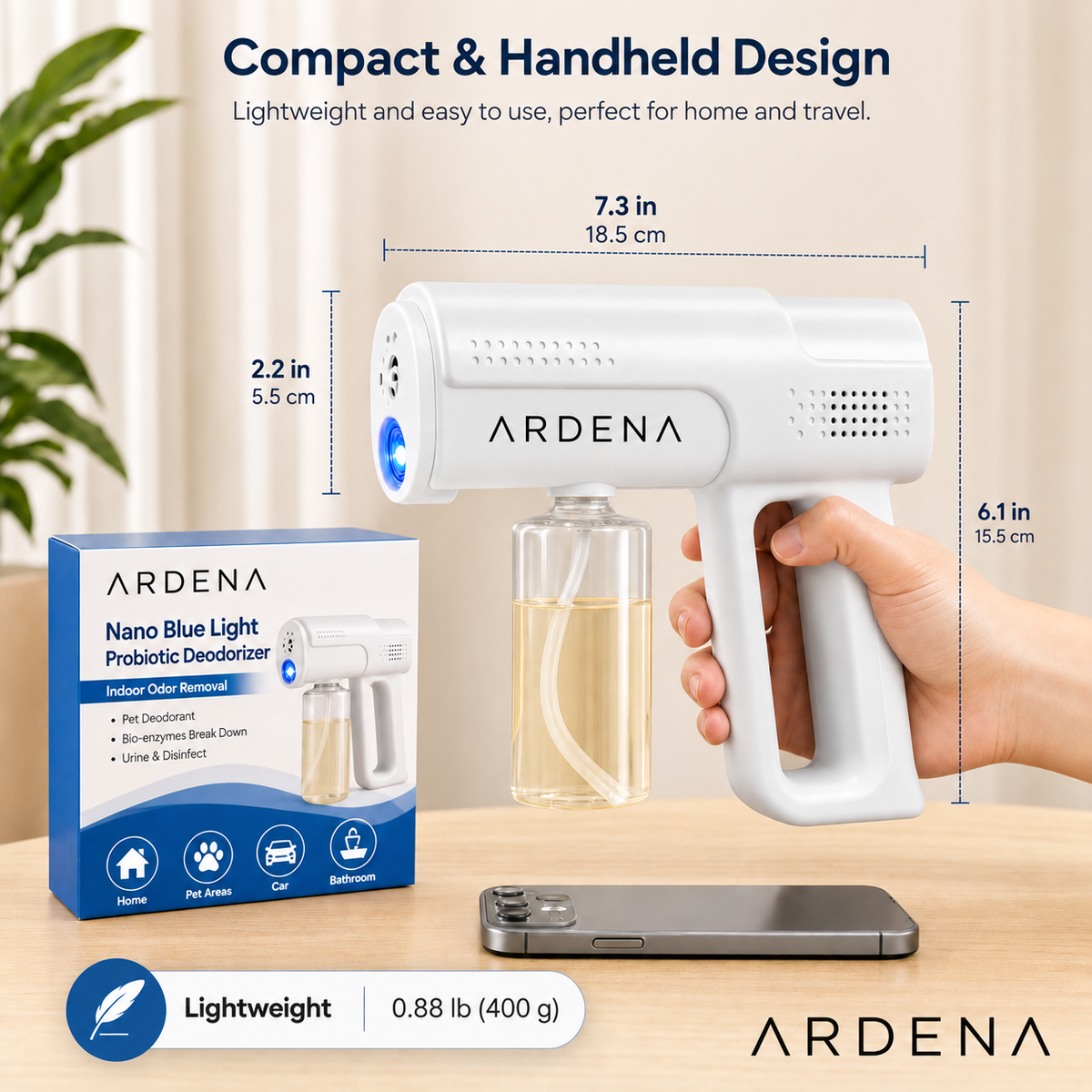 Ardena Nano Blue-Light Probiotic Pet Deodorizer — Ends Odor at the Source
