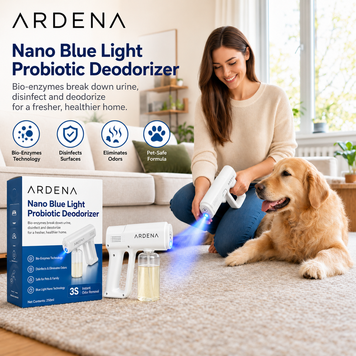 Ardena Nano Blue-Light Probiotic Pet Deodorizer — Ends Odor at the Source