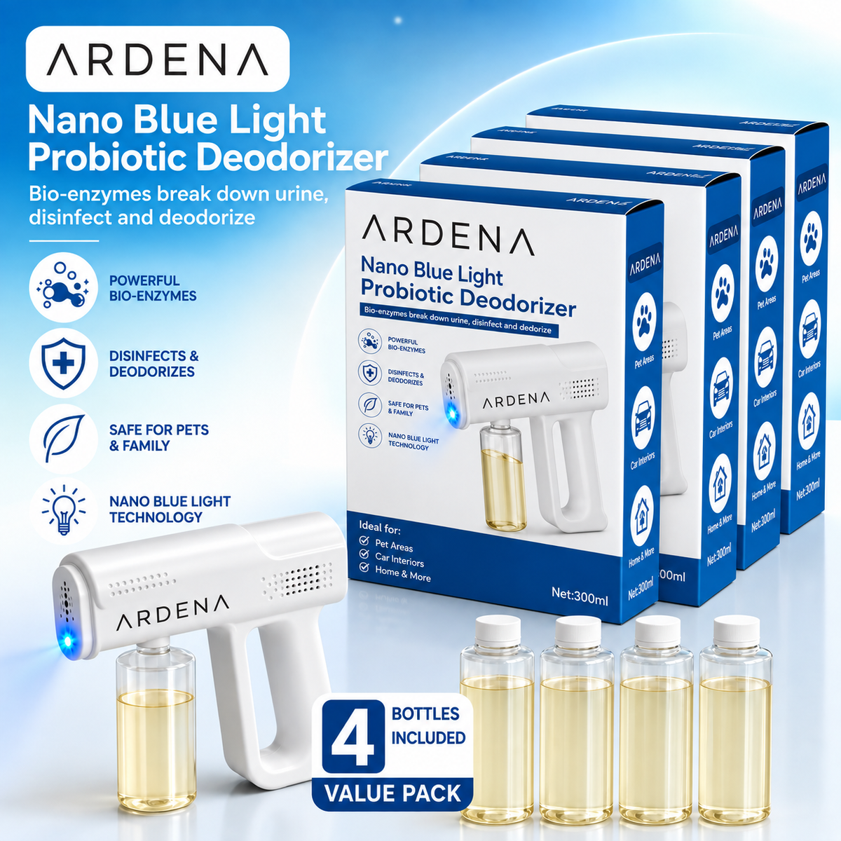 Ardena Nano Blue-Light Probiotic Pet Deodorizer — Ends Odor at the Source
